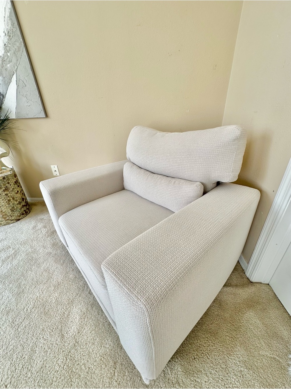 Plush White Accent Chair with Lumbar Pillow